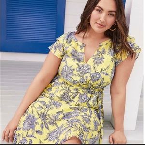Loft Trellis Garden Ruffle Sleeve MIDI  Dress